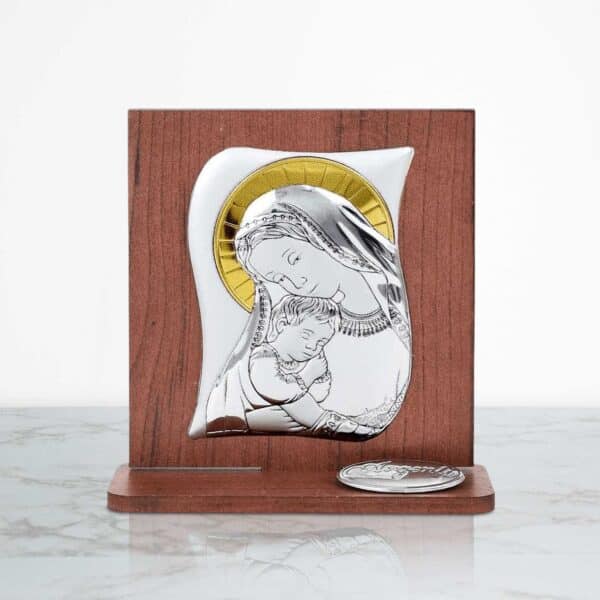 Bomboniera Icona Sacra Madonna con Bambino in Argento Laminato - immagine 3