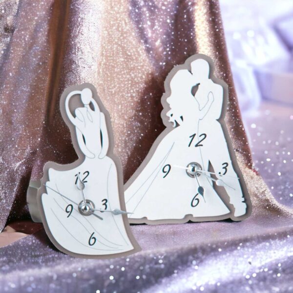 Bomboniera Matrimonio Orologio Coppia sposi in legno Tortora
