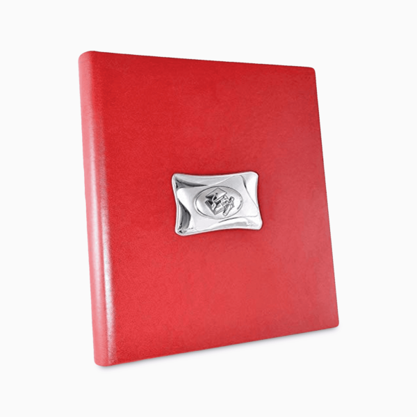 Album Portafoto in Pelle Rossa con Placca in Argento Laminato Tocco e Pergamena a Tema Laurea