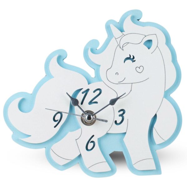 Bomboniera Orologio Unicorno da Appoggio in Legno Verniciato
