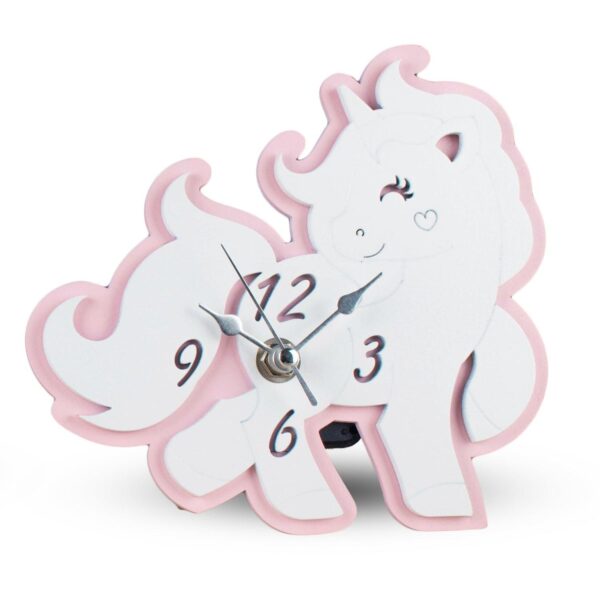 Bomboniera Orologio Unicorno da Appoggio in Legno Verniciato