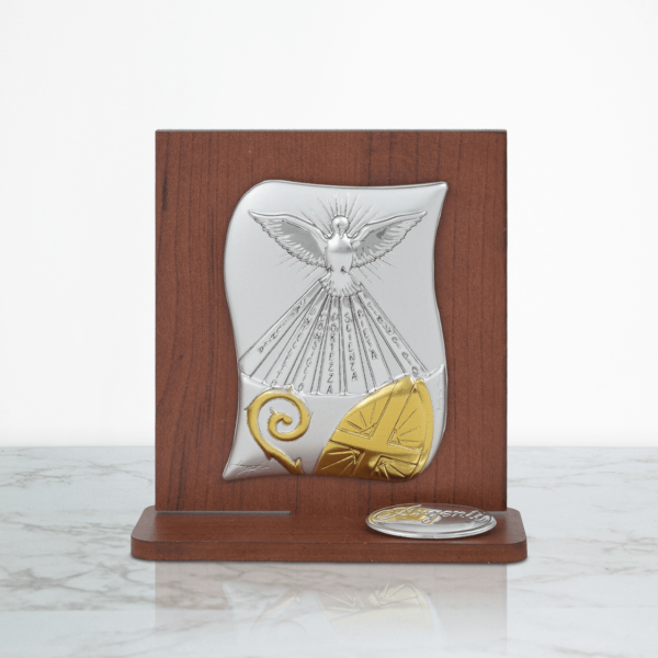 Bomboniera Cresima Icona Sacra Placca in Argento Laminato Mitra Vescovo Icone Sacre Albalu Bomboniere
