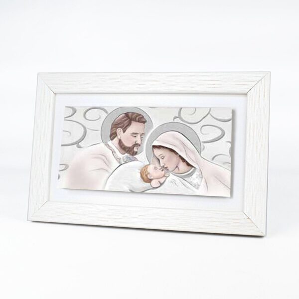 Bomboniera Quadretto in Legno con Sacra Famiglia e Maternità in Gres Porcellanato e Cornice Bianca