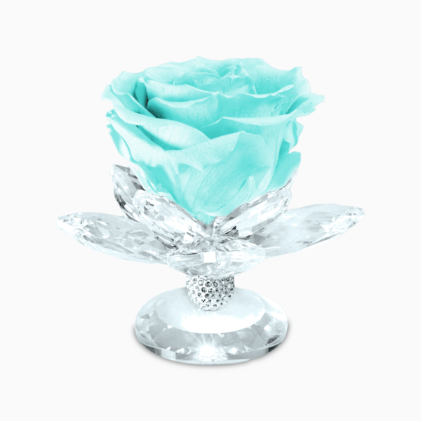 Bomboniera Rosa Stabilizzata su Alzatina Ninfea in Cristal per Comunione, Matrimonio, Anniversario