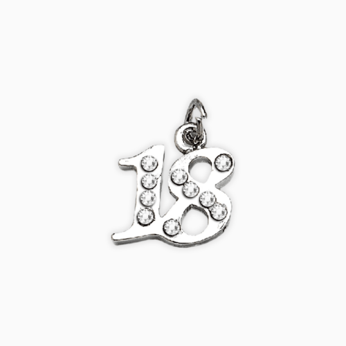 Ciondolo a Forma di Numero 18 in Metallo color Argento con Applicazioni Strass e Gancetto con foro per Portachiavi Ciondoli Albalu Bomboniere