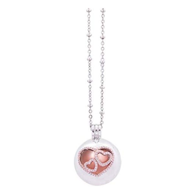 Collana Chiama Angeli Ottone e Zirconi a Sfera Tema Cuori Con Catenella Argentata