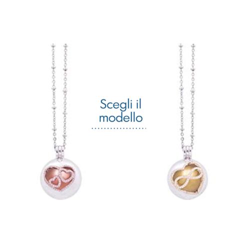 Collana Chiama Angeli Ottone e Zirconi a Sfera Tema Cuori Con Catenella Argentata Regali Nascita & Battesimo Albalu Bomboniere