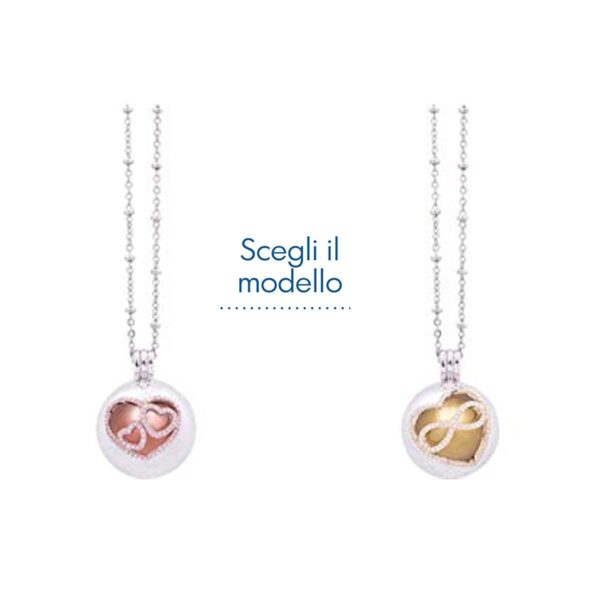 Collana Chiama Angeli Ottone e Zirconi a Sfera Tema Cuori Con Catenella Argentata Regali Nascita & Battesimo Albalu Bomboniere