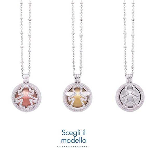 Collana Chiama Angeli Ottone e Zirconi a Sfera Traforati Con Catenella Argentata Inalterabile con Scatola Regalo Inclusa Regali Nascita & Battesimo Albalu Bomboniere