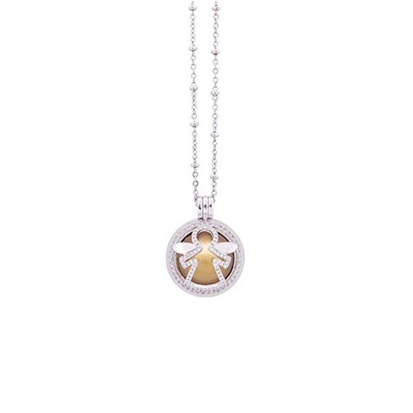Collana Chiama Angeli Ottone e Zirconi a Sfera Traforati Con Catenella Argentata Inalterabile con Scatola Regalo Inclusa