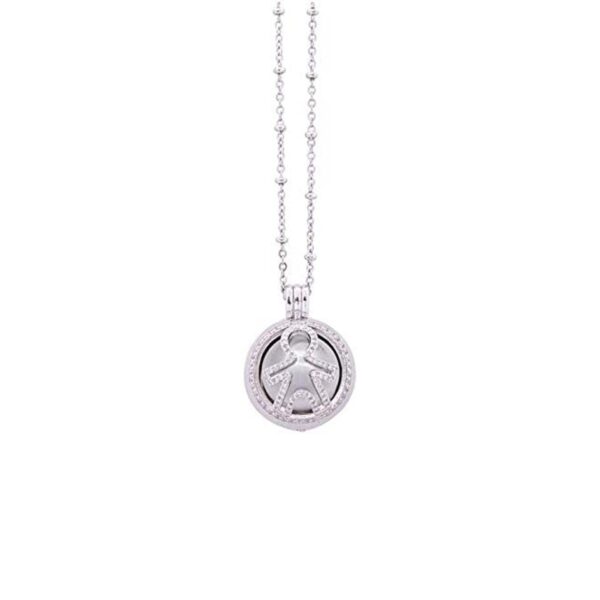 Collana Chiama Angeli Ottone e Zirconi a Sfera Traforati Con Catenella Argentata Inalterabile con Scatola Regalo Inclusa