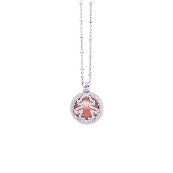 Collana Chiama Angeli Ottone e Zirconi a Sfera Traforati Con Catenella Argentata Inalterabile con Scatola Regalo Inclusa
