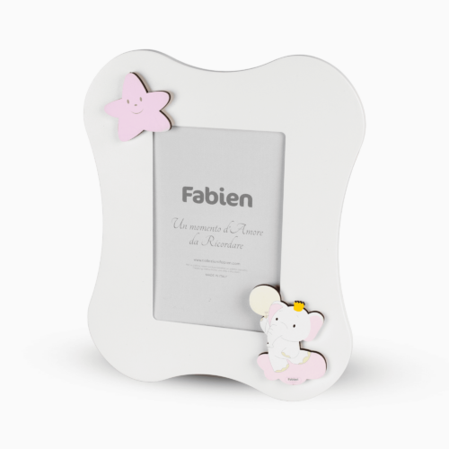 Cornice Portafoto Bianco Laccato con Applicazioni in Legno Bimbo e Bimba Scatola Regalo inclusa