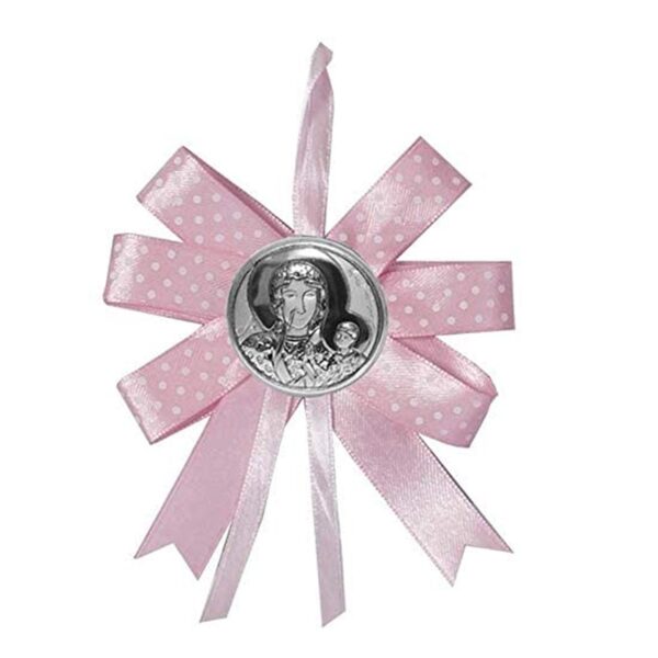 Fiocco Nascita con Placchetta Madonna Cestokova Argento Laminato