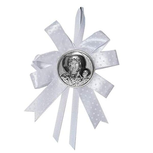 Fiocco Nascita con Placchetta Madonna Cestokova Argento Laminato