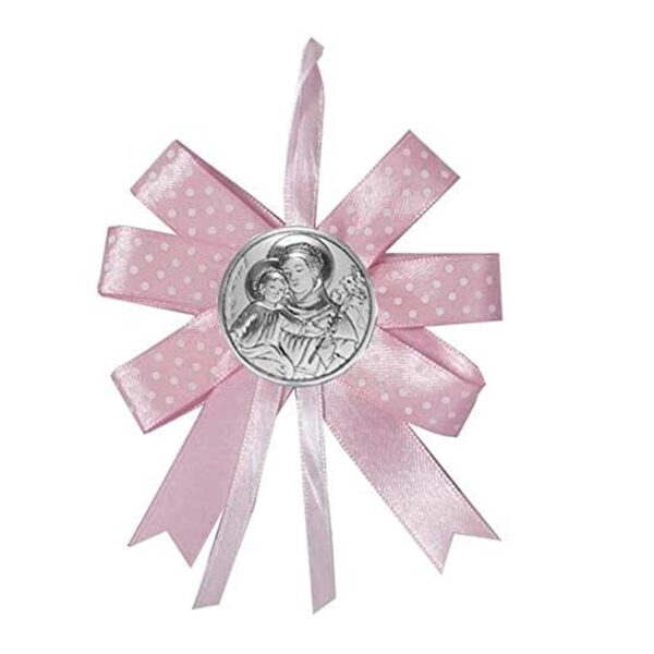 Fiocco Nascita con Placchetta Sant'Antonio Argento Laminato