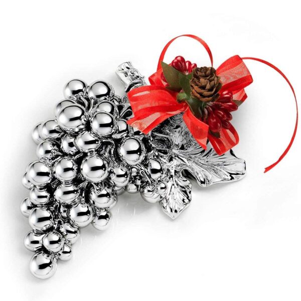 Grappolo Uva in Resina Argentata con Coccarda, Idea Regalo Soprammobile