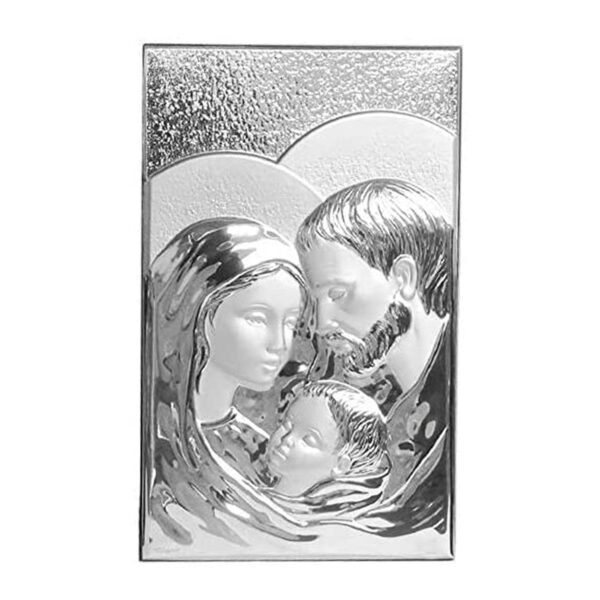 Icona Capezzale Sacra Famiglia in Argento PVD e Retro Legno Icone Sacre Albalu Bomboniere
