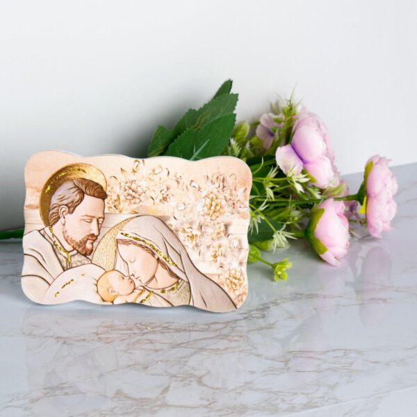 Icona Nuvoletta Sacra Famiglia Glitterata su Legno Sagomato da Appoggio e Muro Icone Sacre Albalu Bomboniere