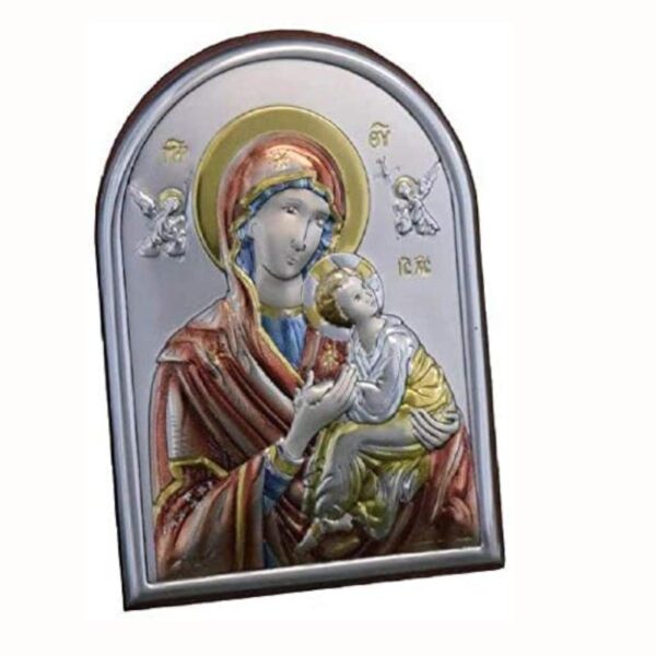 Icona Sacra Ad Arcata In Argento Laminato Colorato