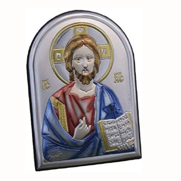 Icona Sacra Ad Arcata In Argento Laminato Colorato