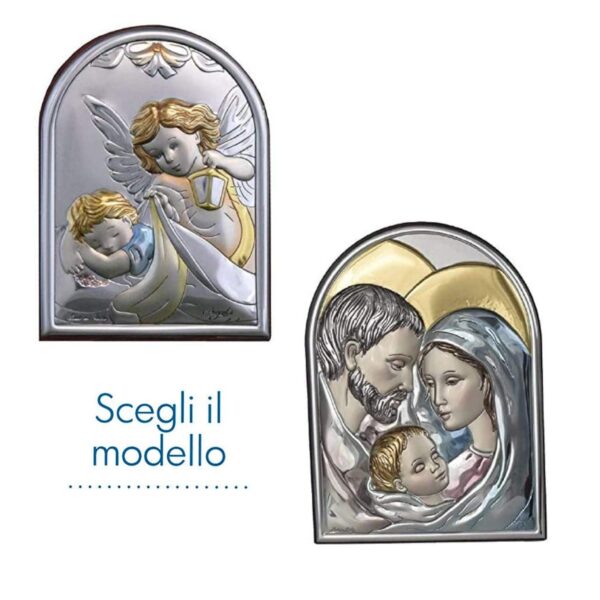 Icona Sacra Ad Arcata in Argento Laminato Colorato Con Retro In Legno Icone Sacre Albalu Bomboniere