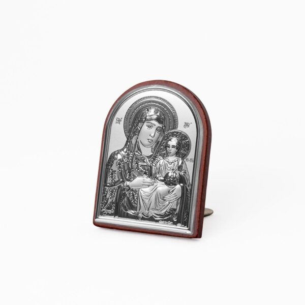 Icona Sacra Ad Arcata in Argento Laminato Con Retro In Legno da Appoggio e Muro
