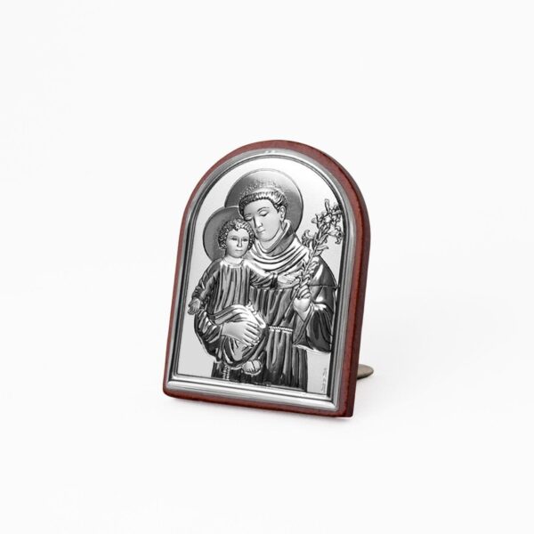 Icona Sacra Ad Arcata in Argento Laminato Con Retro In Legno da Appoggio e Muro