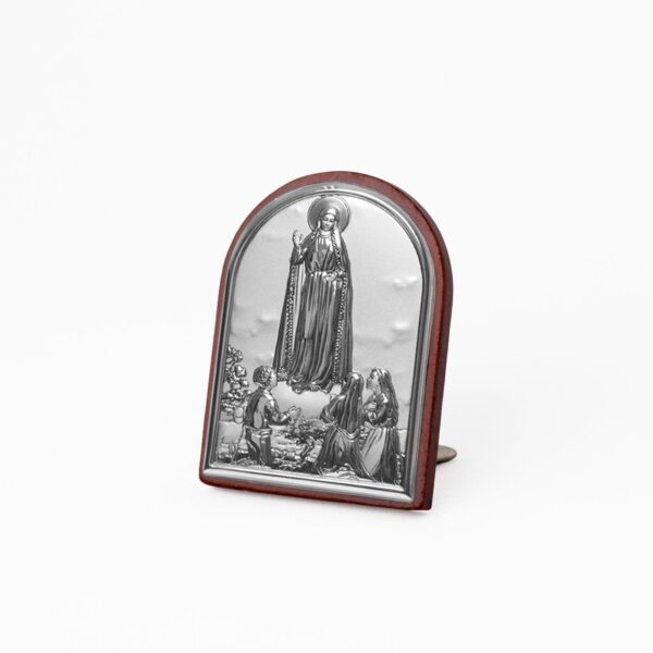 Icona Sacra Ad Arcata in Argento Laminato Con Retro In Legno da Appoggio e Muro