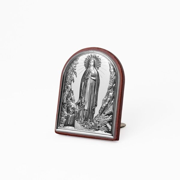 Icona Sacra Ad Arcata in Argento Laminato Con Retro In Legno da Appoggio e Muro