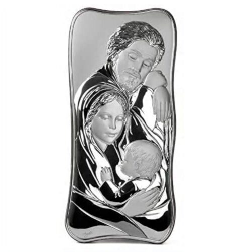 Icona Sacra Famiglia in Argento PVD e Retro Legno Misura Icone Sacre Albalu Bomboniere