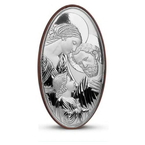 Icona Sacra Famiglia ovale in Argento Laminato con Retro Legno e scatola da regalo Inclusa Icone Sacre Albalu Bomboniere