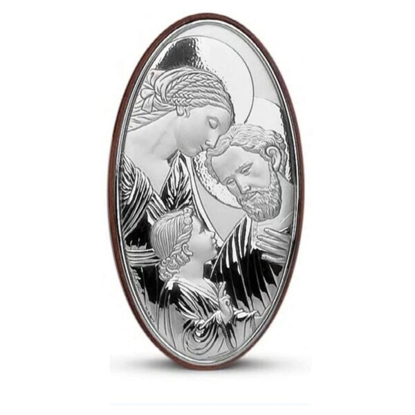 Icona Sacra Famiglia ovale in Argento Laminato con Retro Legno e scatola da regalo Inclusa Icone Sacre Albalu Bomboniere