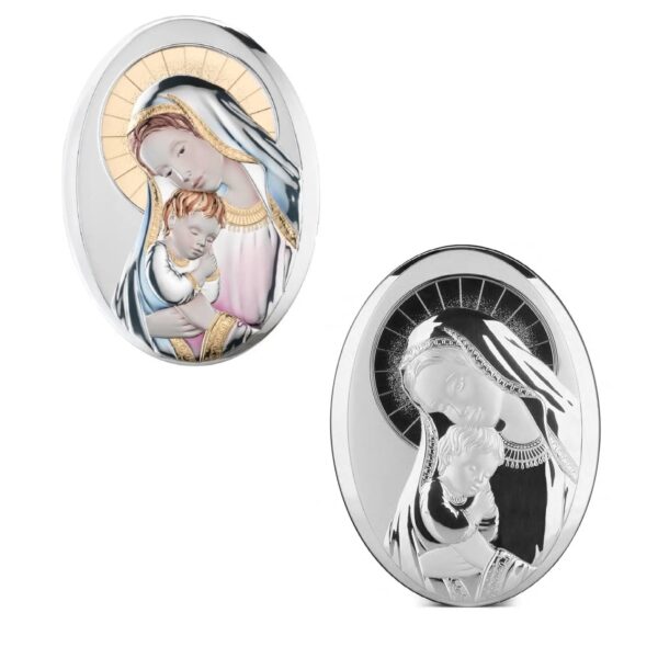 Icona Sacra Madonna con Bambino Capezzale Ovale da Muro Argentato e Colorato Icone Sacre Albalu Bomboniere