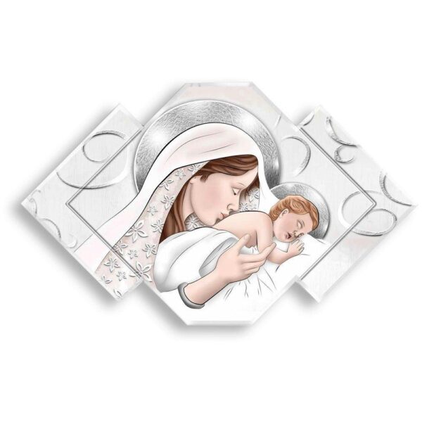 Icona Sacra Maternità Sacra Famiglia Legno Battesimo Comunione Cresima