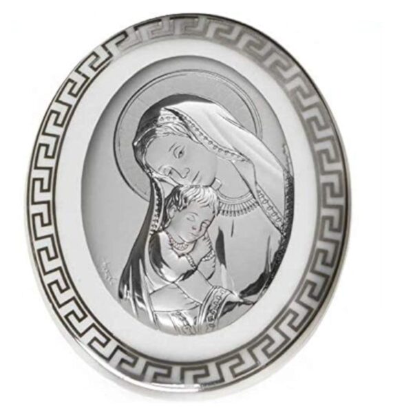 Bomboniera Icona Sacra Ovale in Argento con retro in Porcellana da appoggio