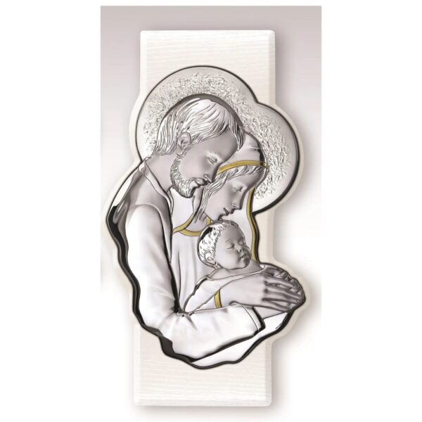 Icona Sacra Sacra Famiglia Profilo Resina Argentata Retro Bianco misure 17x30 Icone Sacre Albalu Bomboniere