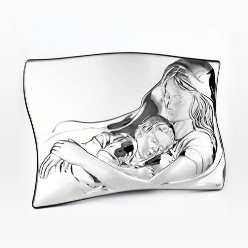 Icona in Argento Laminato con Retro in Legno a Tema Maternità Icone Sacre Albalu Bomboniere