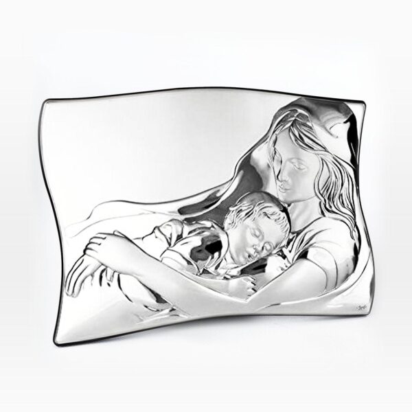 Icona in Argento Laminato con Retro in Legno a Tema Maternità Icone Sacre Albalu Bomboniere