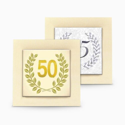 Icona in Legno con Piastrella in Gres Decorata a Tema Anniversario Matrimonio e Piedino da Appoggio Quadretti Albalu Bomboniere