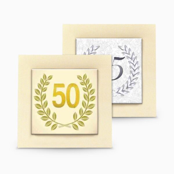 Icona in Legno con Piastrella in Gres Decorata a Tema Anniversario Matrimonio e Piedino da Appoggio Quadretti Albalu Bomboniere