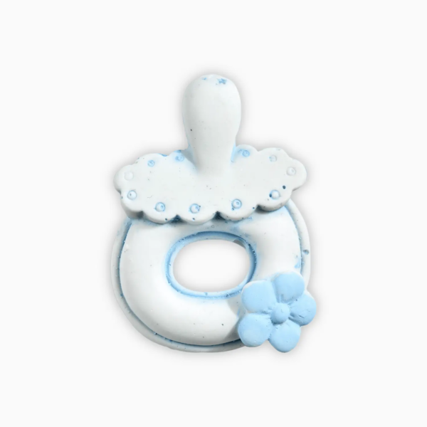 Magnete a Forma di Ciuccio con Fiore in Resina Decorata per Bimbo e Bimba a Tema Nascita e Battesimo