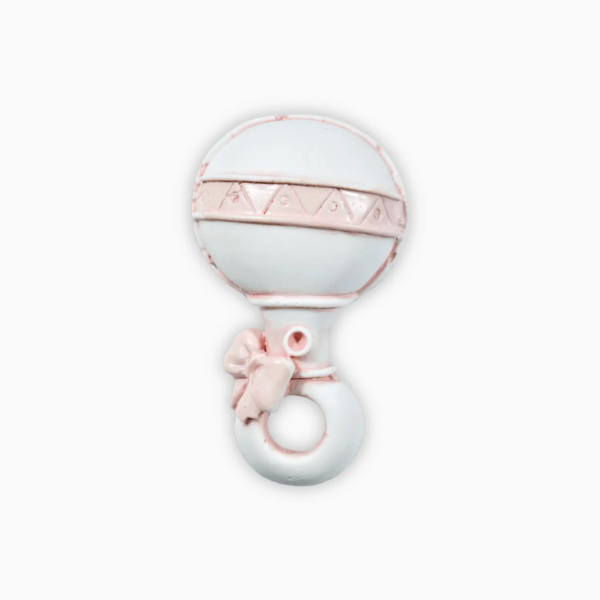 Magnete a Forma di Sonaglio con Fiocco in Resina Decorata per Bimbo e Bimba a Tema Nascita e Battesimo