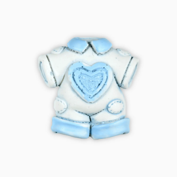 Magnete a Forma di Tutina con Cuore in Resina Decorata per Bimbo e Bimba a Tema Nascita e Battesimo