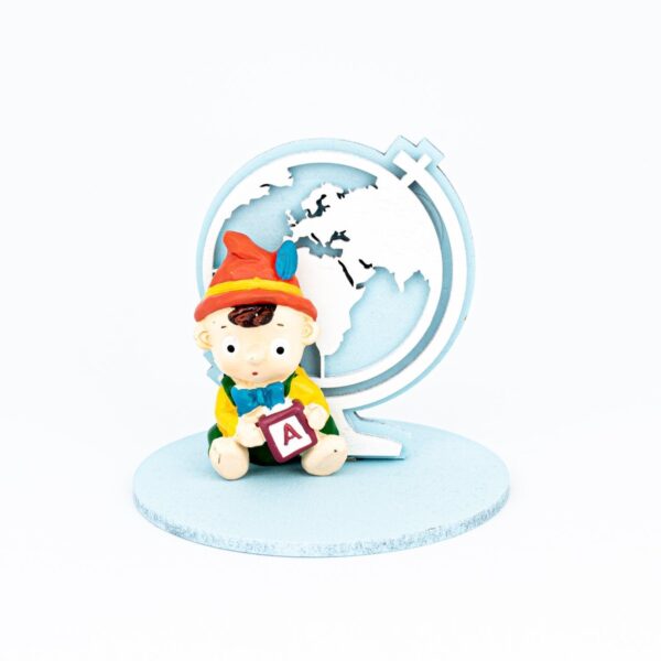 Mappamondo in Legno con Statuetta Pinocchio in Porcellana