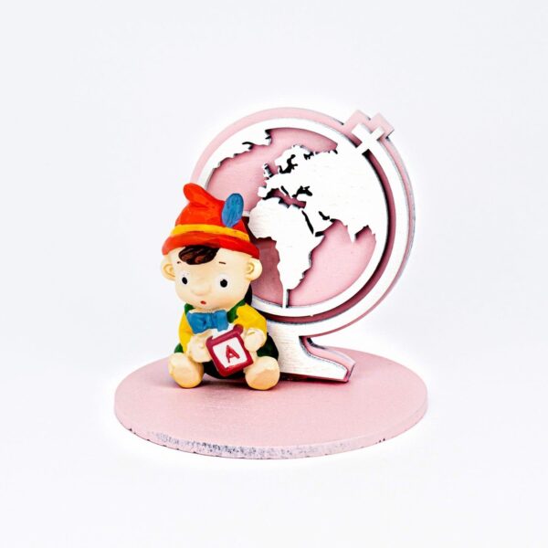 Mappamondo in Legno con Statuetta Pinocchio in Porcellana