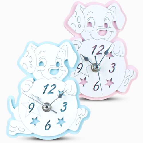 Bomboniera Orologio Cane in Legno Verniciato Bimbo Rosa o Celeste Made in Italy Orologi Albalu Bomboniere