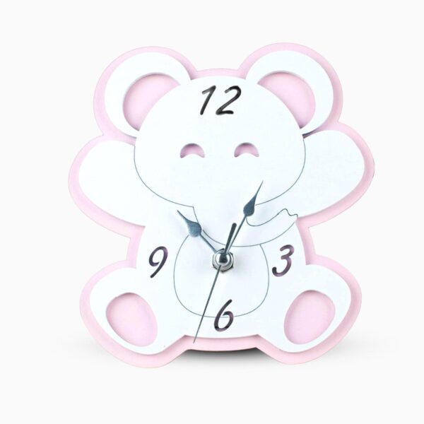 Orologio in Legno Verniciato a Forma di Elefantino Rosa o Celeste