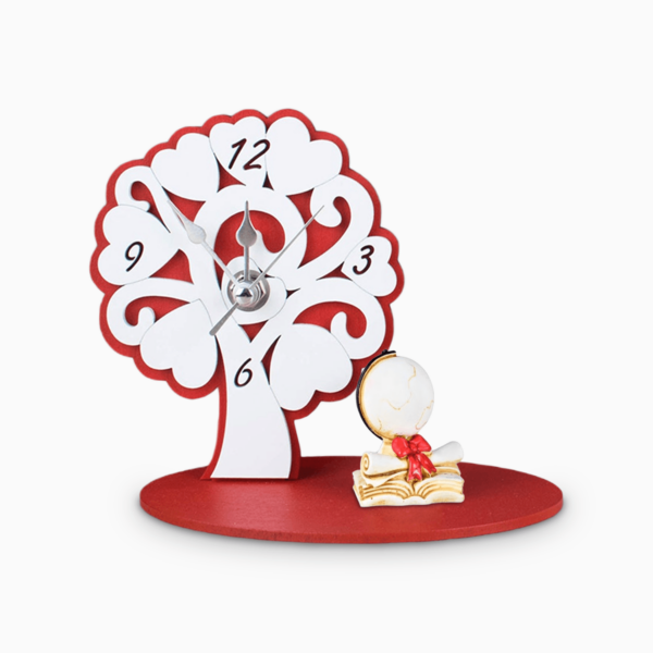 OrologioAlbero della Vita Rosso con Applicazioni in Resina  Tema Laurea