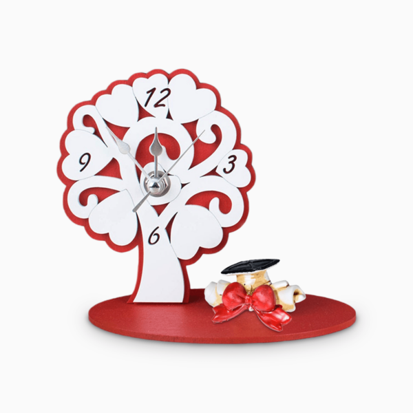 OrologioAlbero della Vita Rosso con Applicazioni in Resina  Tema Laurea